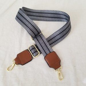 NEW! Replacement Purse Strap -Black & White w/Brown Faux Leather Tabs